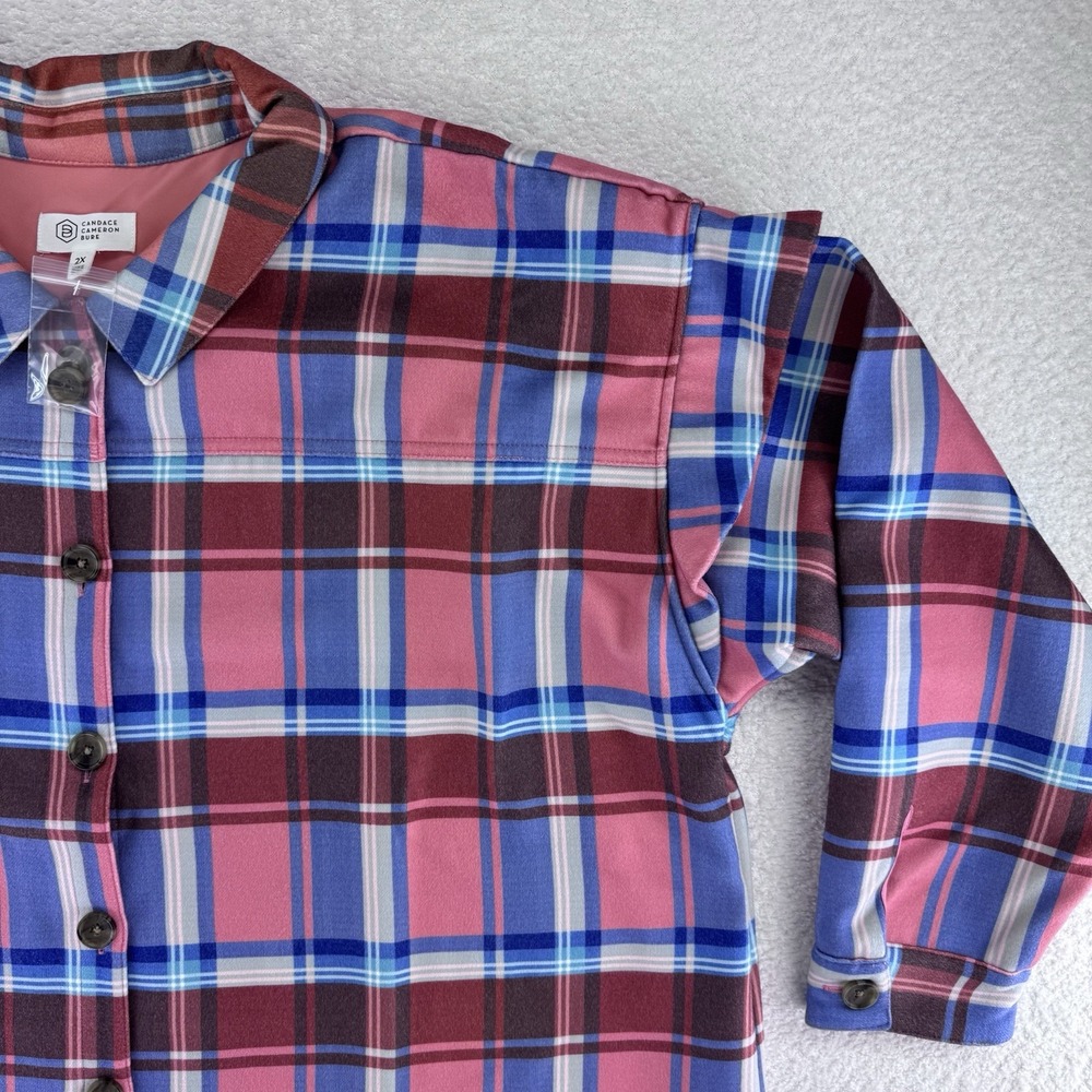 Candace Cameron Bure Ruffle Sleeve Shirt Jacket Shacket 2X Blossom Plaid - Picture 2 of 11